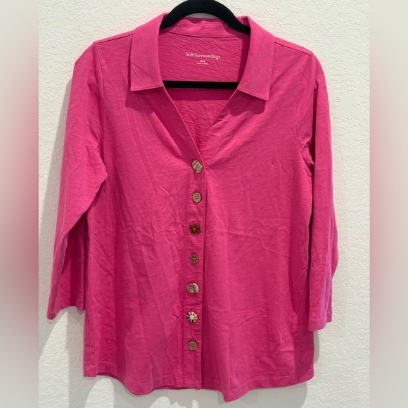 Soft Surroundings Fuchsia Button Down Shirt - Picture 1 of 10